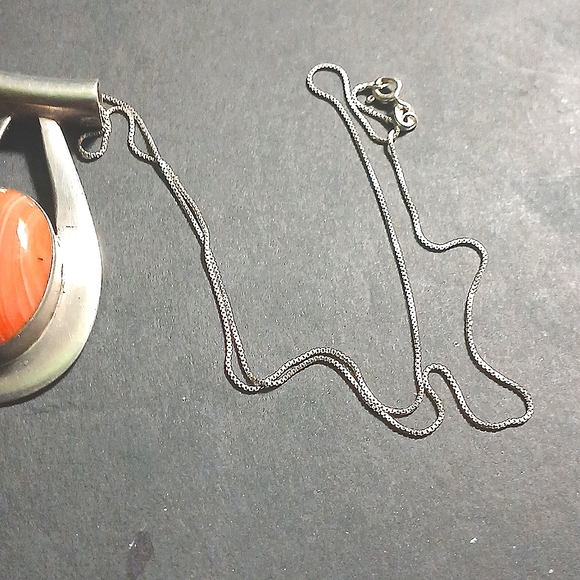 ORANGE RHODOCHROSITE STONE & STERLING NECKLACE - Picture 6 of 6